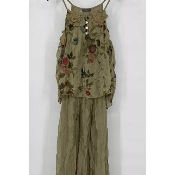 Lola Italian Made Women's M Floral Silk Boho Maxi Dress Coquette Whimsy - Picture 5 of 7